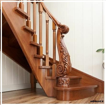 ایستگاه و نرده چوب راش برای پله