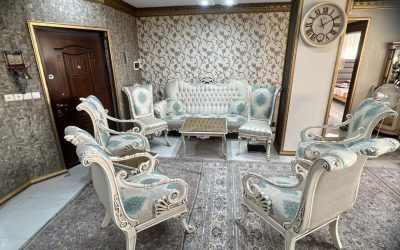 فروش ویژه یک دست مبل استیل + میز ناهارخوری ۸ نفره (در حد نو) مبل دست دوم