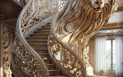 پله‌های چوبی لوکس: مجسمه‌هایی کاربردی برای دکوراسیون لاکچری