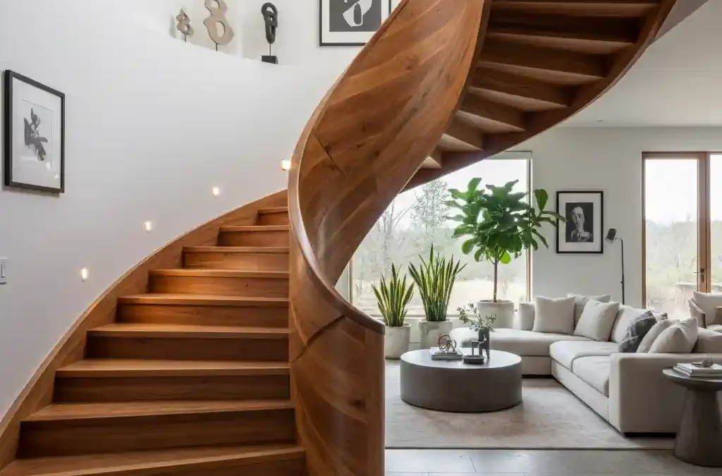 اجرای کف پله چوبی با ساخت سفارشی، متریال مقاوم و طراحی هماهنگ با فضای داخلی