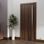 درب چوبی مدرن با روکش چوب گردویی و دستگیره استیل بلند